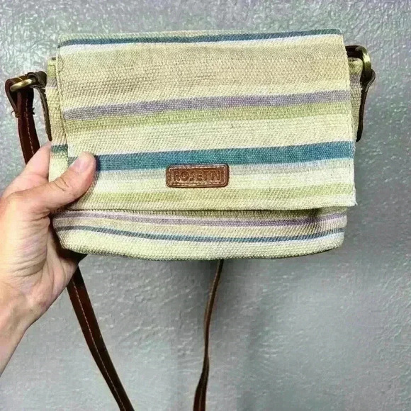 ROSETTI Woven Fabric Crossbody Purse Beachy Earthy Striped Women Small - Picture 1 of 12